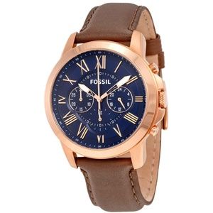 Brown Grant Band Blue Dial Quartz Men's Watch NWT